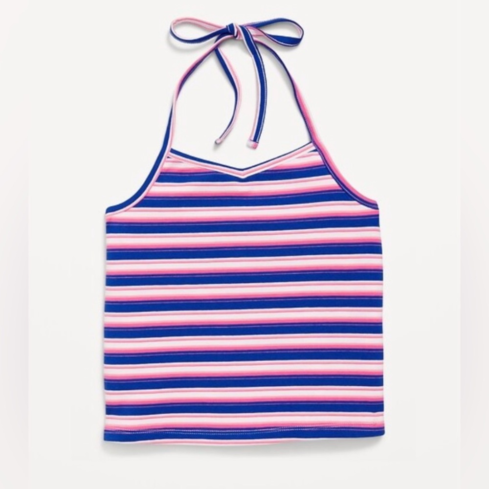 Old Navy Jersey Halter Top for Girls Blue Stripe Y2K Size Large